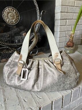 Dulce Vintage Silver Metallic Crackled Leather Cowhide Bag